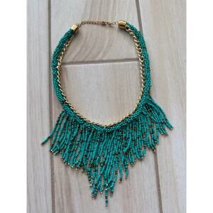 Boho Turquoise Beaded Fringe Necklace Gold Chain Statement Adjustable